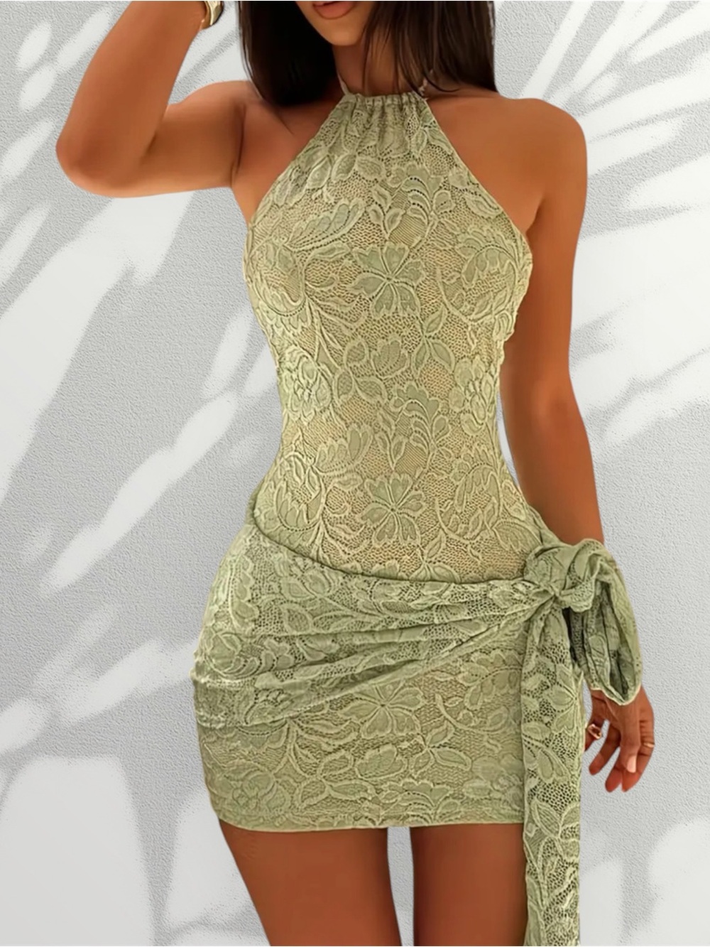 Sage Green Floral Lace Mini Dress